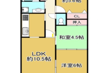 ３LDKの間取り。和室は畳・襖・障子張替え済♪(間取)