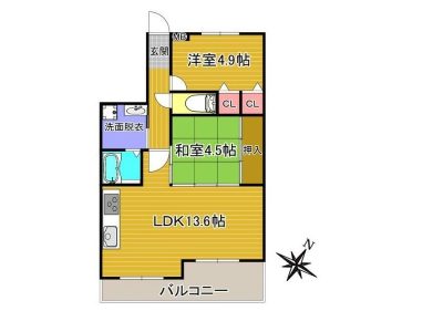 南向き２ＬＤＫ(間取)