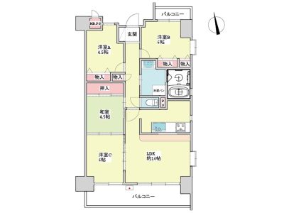 最上階・南東角部屋・4LDK(間取) 最上階・南東角部屋・4LDK(間取)