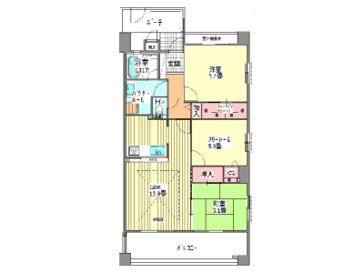 6階・南東角部屋・3LDK(間取) 6階・南東角部屋・3LDK(間取)