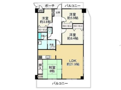 専有面積100㎡超え・3SLDKの間取り。(間取)