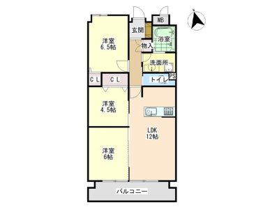 全居室洋室の南西向き3LDK♪(間取)