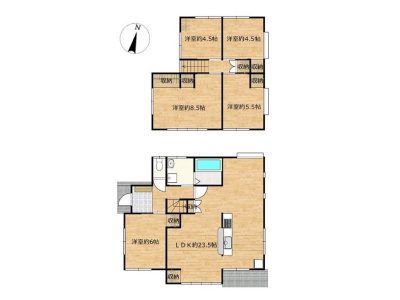 全居室洋室、23帖超え日当たりの良いLDK♪(間取) 全居室洋室、23帖超え日当たりの良いLDK♪(間取)