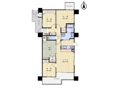 東南角部屋の４LDK    (間取)